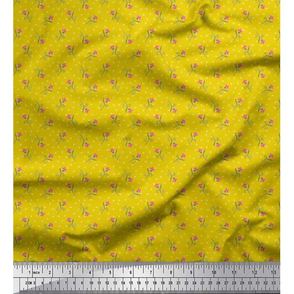 Soimoi Polyester Crepe Fabric Swirl,Triangle & Floral Artistic Print Sewing Fabric Yard 52 Inch Wide
