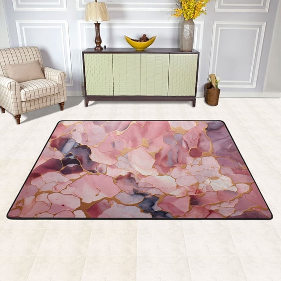 Marble Pink Area Floor Mats Soft Large Nursery Rugs Non-Slip Foam Carpets Living Room Doormat for Bedroom Dinning Decor 36" x 24"