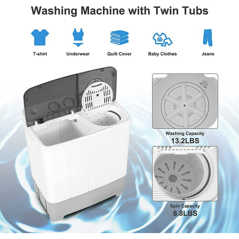 Costway Portable Twin Tub Washing Machine Washer(13.2lbs) & Spinner  (8.8lbs) Grey 