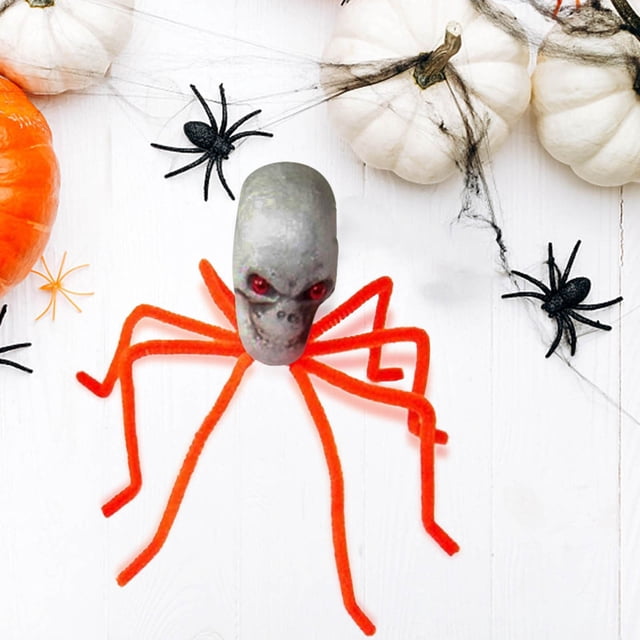 Fiudx Araña Calavera de Halloween, Diseño de Cabeza de Calavera Escalofriante, Patas Peludas Plegables, Decoración de Jardín, Artículos para Fiestas de Halloween, Configuración Temática Escalofriante