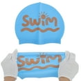 thumbnail image 5 of Unique Bargains 1 Pc Silicone Letter Print Swim Cap Lake Blue, 5 of 6