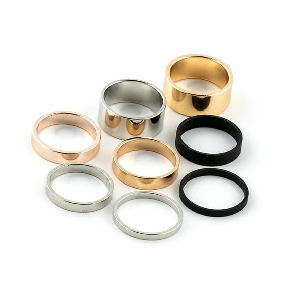 Claire's Teenager's Mixed Metallic Solid Band Ring Set, Ring Size 6/7, Small/Medium, 8 Pack