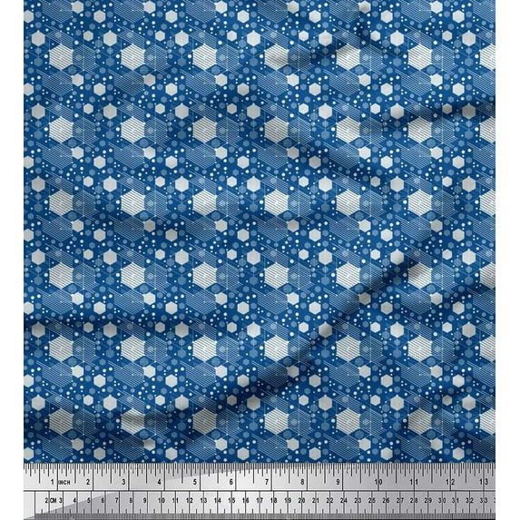 Soimoi Modal Satin Fabric Hexagon Shirting Print Fabric by The Yard 42 Inch Wide