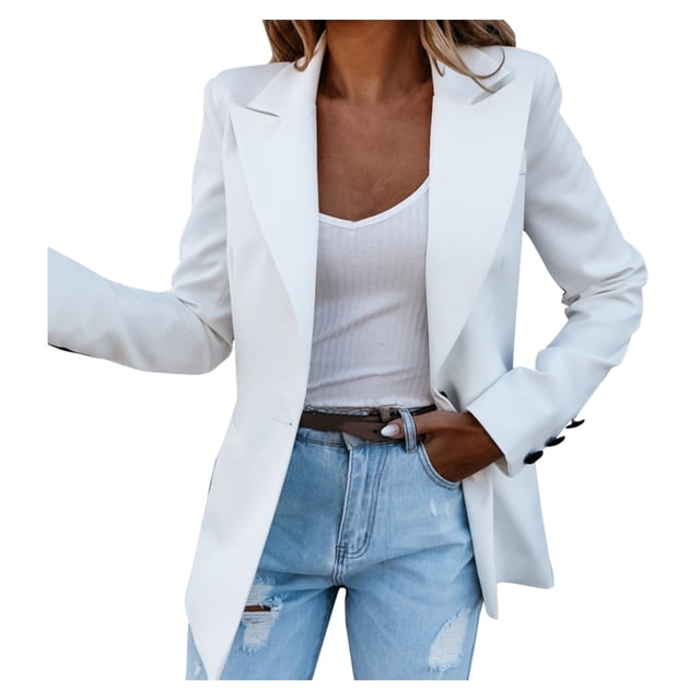 Ladies Workoffice Blazer Button Down Fashion Jacket Mid Length Leisure Outwear Solid Color Fitted Suit Single Breasted Blouse Lapel Notched Elegant Cardigan