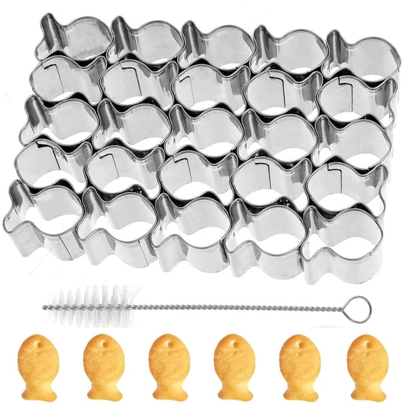 Goldfish Shape Cookie Cutter,Stainless Steel Gold Fish Cracker Cookie Cutter,Small Animal Biscuit Cutters Molds,Tiny Treats Baking Tool,with Cleaning Brush,for Home Kitchen 25 Grids