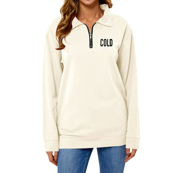 ManHanLi Women Letter Print Lapel Collar Zipper Long Sleeve Sweatshirt