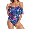 thumbnail image 2 of SWSMCLT Women's Sexy Bathing Suit One Piece Beach Ruffled Swimsuit Cheeky Hawaiian Backless Swimsuit Purple 4-6, 2 of 4