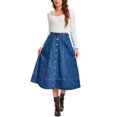 thumbnail image 2 of INSPIRE CHIC Womens Denim Skirt Button Front A Line Midi Jean Skirt XL Blue, 2 of 6