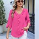 thumbnail image 3 of Blusas Informales Elegantes para Mujer, con Mangas 3/4, Cuello en V y Volantes, Color Rosa y Rojo, Talla M, 3 of 5