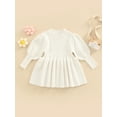 thumbnail image 2 of Franhais Baby Girls Autumn Winter Dress Solid Color Long Sleeve Round Neck Knitted Sweater Dress, 2 of 9