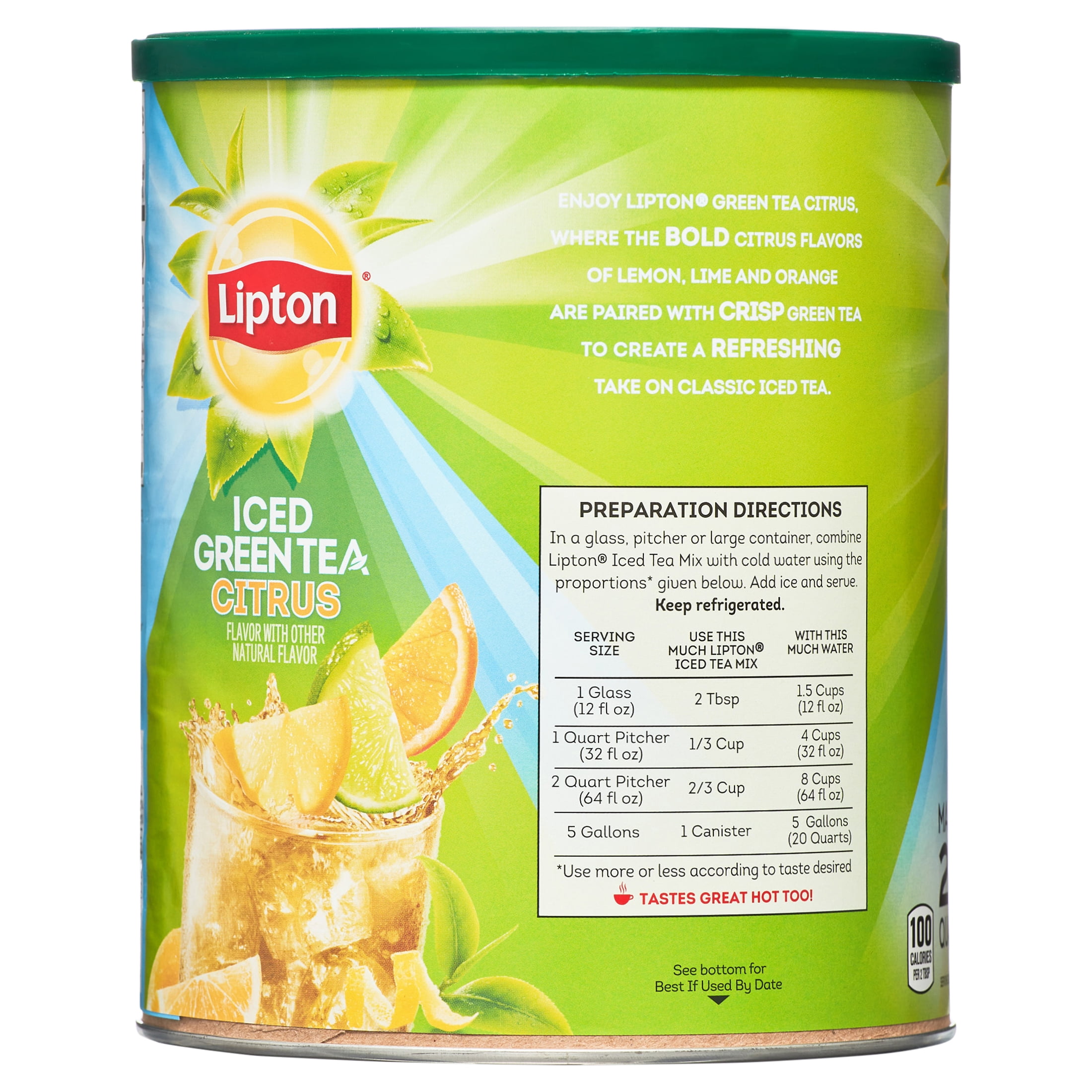 Lipton Iced Tea Mix Green Tea , Caffeinated Sweetened with Real Cane Sugar, 20 Quarts