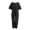 thumbnail image 5 of Dazajoo Black Jumpsuits for Women Short Sleeve Lounge Onesies Solid Casual Loose Overalls Straight Wide Leg Rompers Lightweight Work Jumpsuit with Pockets on Clearance Black L, 5 of 6