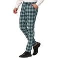 thumbnail image 5 of INSPIRE CHIC Men's Plaid Pants Casual Slim Fit Flat Front Check Dress Trousers 32 Green, 5 of 7
