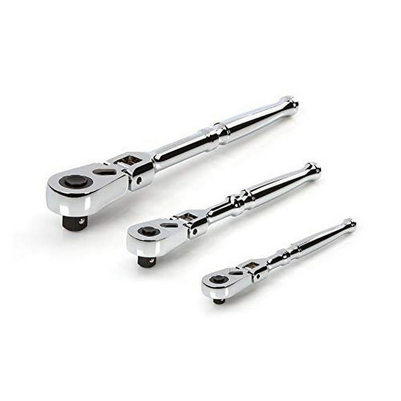 TEKTON 1/4, 3/8, 1/2 Inch Drive Flex Head Quick-Release Ratchet Set (3-Piece) | SRH92103