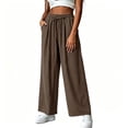 thumbnail image 5 of Npasoilc Wide Leg Pants for Women Flowy Palazzo Plus Size Sweatpants Drawstring Elastic Waist Trousers with Pockets,Brown, 5 of 6