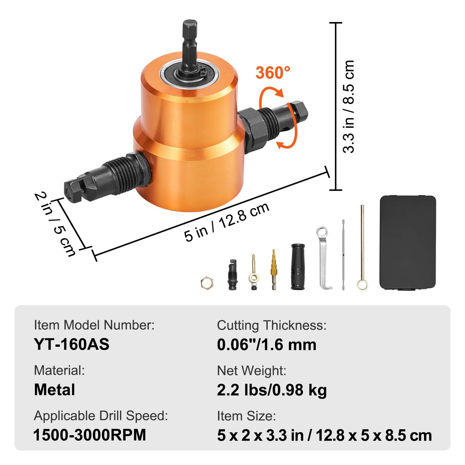 Double Head Sheet Metal Nibbler Drill Attachment, 360° Rotating Cutting Head, Step Drill Bit, Cuts Steel/Stainless/Copper/Aluminum/Plastic/Wood for Automotive Repair