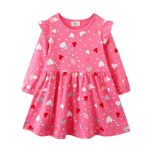 Esaierr Baby Toddler Girls Cartoon Dress Autumn Long-Sleeved Knitted Cotton Kids Girls Dress Cartoon Crewneck Princess Dress for 2-7Y