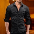 thumbnail image 2 of RUTAYY Men's Shirts Denim Casual Long Sleeve Workwear Button Down Tops Solid Color Turndown Collar Comfortable Trendy Travel Blouse, 2 of 4
