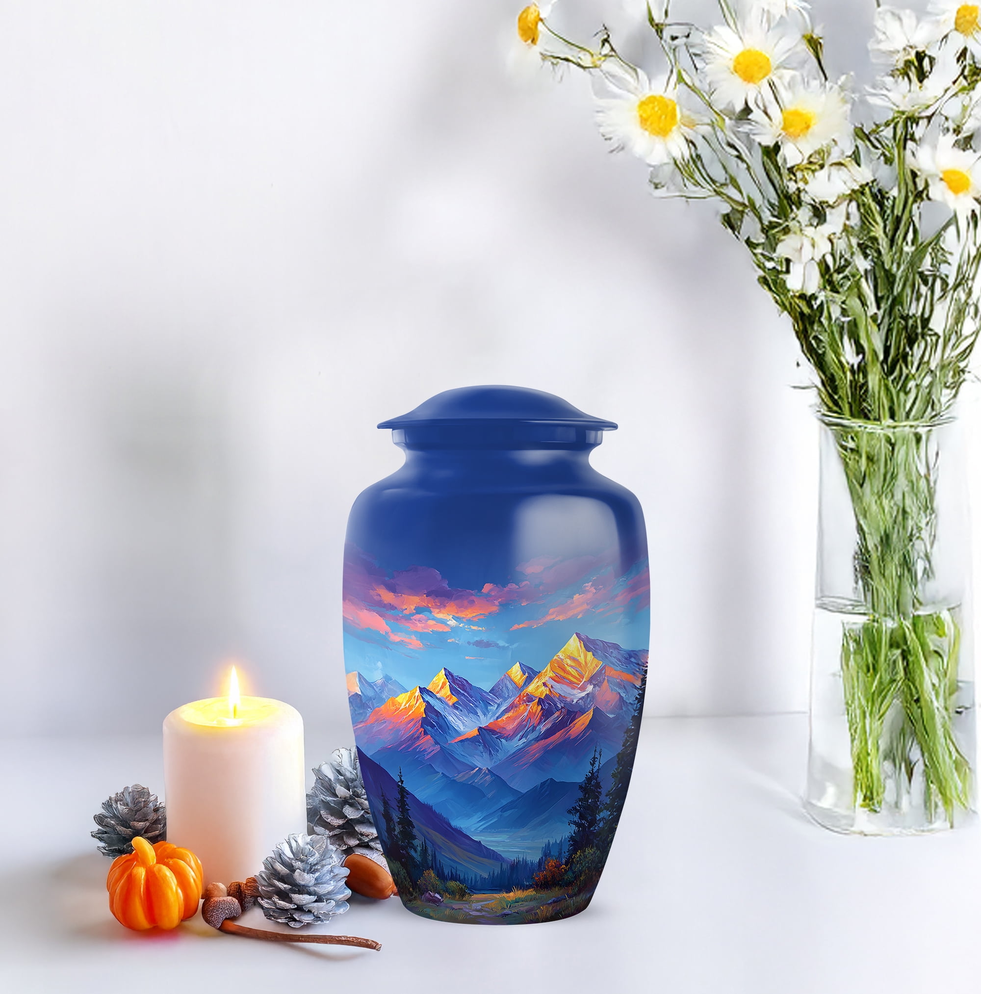 Mountain Funeral Cremation Urn For Adult Female - Blue Urns For Human Ashes For Burial - Large Decorative Urn For Human Ashes For Man And Woman 10 Inch - Adult Urns For Men & Woman