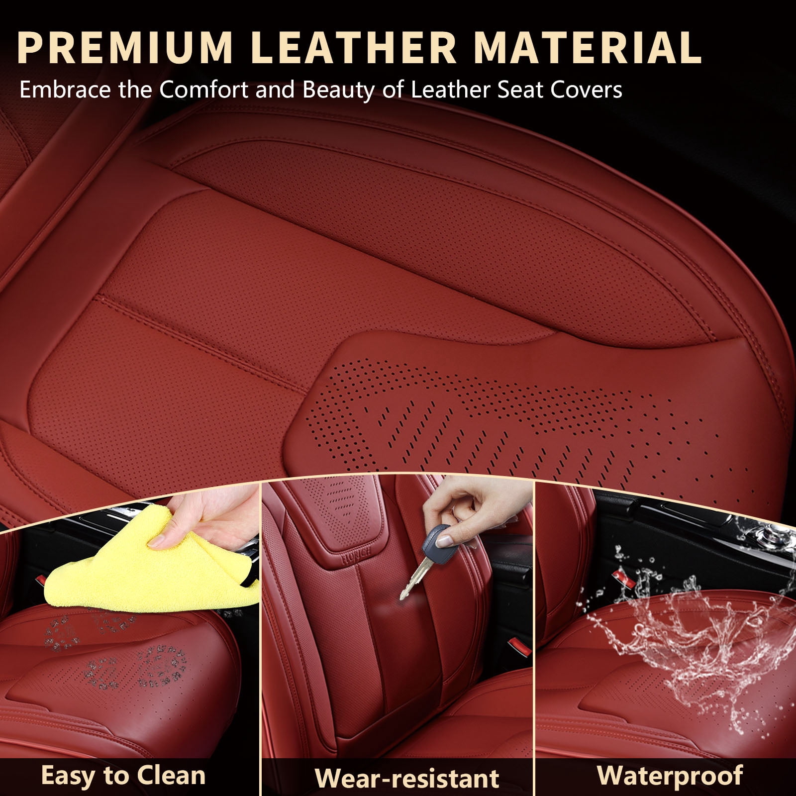 FLORICH Front Car Seat Covers, Luxury Faux Leather Seat Protectors, Automotive Seat Cushions Universal Fit for Most Cars Trucks Suv, Red