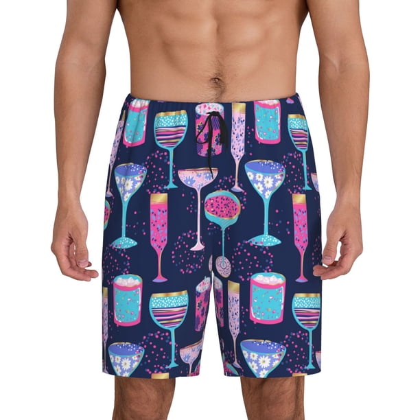 Balery Wine Glasses And Cocktails Pantalones cortos de pijama de punto de algodón para hombre con cinturilla y bolsillos-X-Large