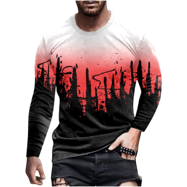 Chandail à Manches Longues pour Hommes Mode Décontractée Col Rond Chandail à Enfiler Imprimé T-Shirt à Manches Longues Blouse