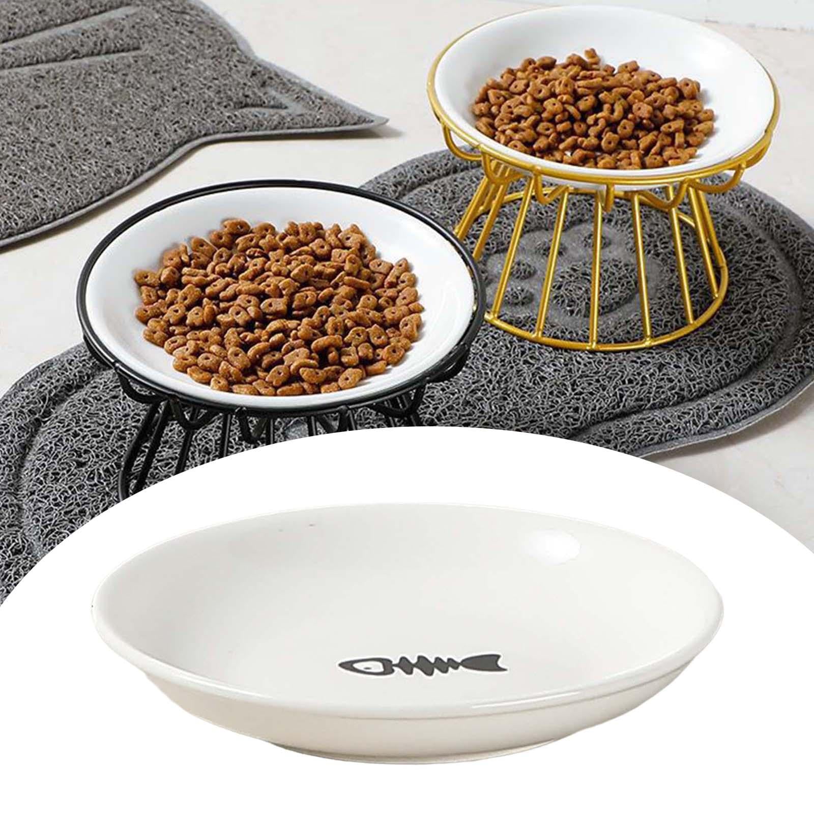 PETOMG Cat Bowls, Elevated Cat Bowl, Ceramic Cat Bowls, Raised Cat Food Bowls| Rubberwood