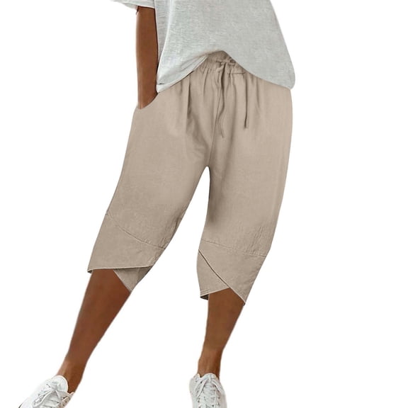 Yanyanz Shorts for Women, Women's Knee Length Short Pants Ladies Loose Drawstring Casual Solid Color Shorts, The Big Short Khaki 3XL
