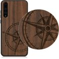 thumbnail image 3 of IBAOLE Étui en Bois Compatible avec Huawei P20 Pro - Étui de Téléphone avec Pare-Chocs TPU - Boussole de Navigation Marron Foncé, 3 of 7