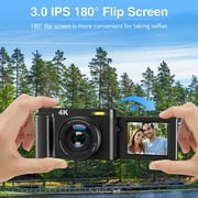 Melcam Digital Camera 4K 60FPS Auto Focus 48MP Vlogging Video Camera 16X Digital Zoom Camera with 180°Flip Screen/32GB Memory Card Compact Camera for Youtube