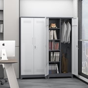 Marcree 72.8 H Broom Closet Storage Cabinet with Locking Doors,Garage Storage Cabinet with Hanging Rod, Cleaning Tool Cabinet for Garage,Bathroom Office Grey&White