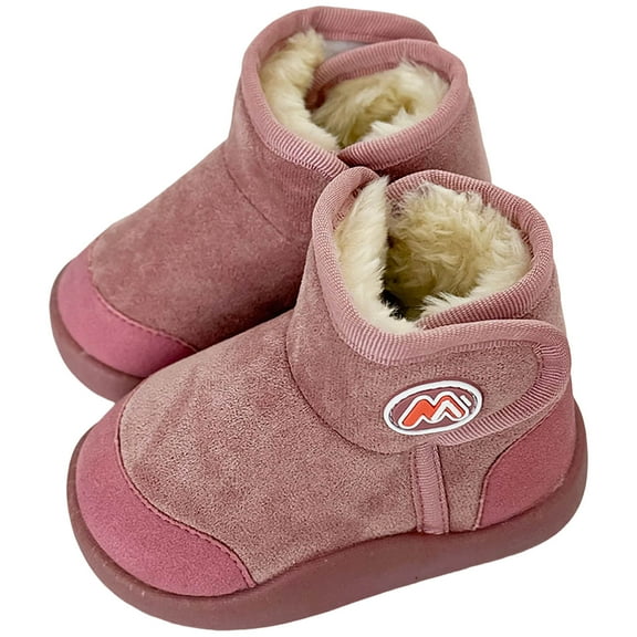 Baby Boys Girls Snow Boots Suede Cozy Furry Lined Hook and Loop Nonslip Soft Sole Winter Warm Walking Shoes Pink 8.5 Toddler
