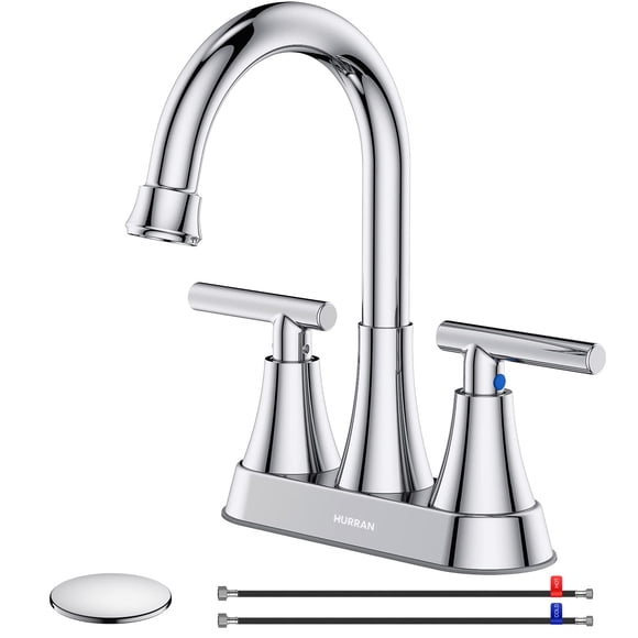 Grifo de baño Hurran de 4 pulgadas cromado con 2 manijas para lavabo con 3 orificios