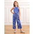 thumbnail image 3 of Sxiwei Kids Girls Halter Shiny Sequins Prom Birthday Party Romper Sleeveless Wide Leg Pants One-Piece Royal Blue 10, 3 of 7