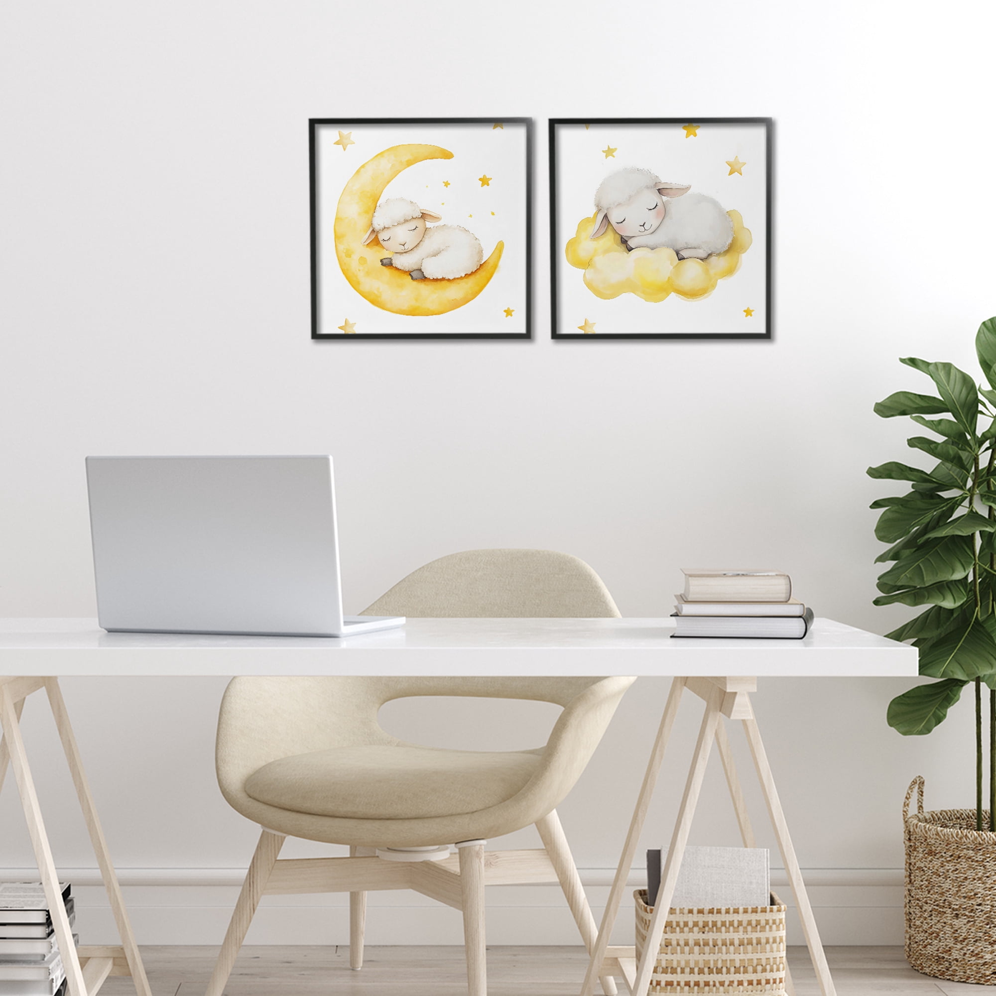 Stupell Industries Sleeping Sheep Cloud and Moon 2 Piece Black Framed Giclee Art Set, design by LSR Design Studio