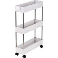 thumbnail image 2 of Mobile Utility Cart, Rolling Utility Cart,Mobile Multi-Functional Storage Rack Cart with Wheels for Kitchen, Bathroom, Plastic and Stainless Steel,White (3-Tier Slim), 2 of 8