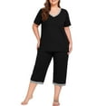 thumbnail image 3 of Cueply Women Plus Size Pajamas Set Short Sleeve Pjs Sleepwear Loungewear Nightwear with Pockets, 3 of 7