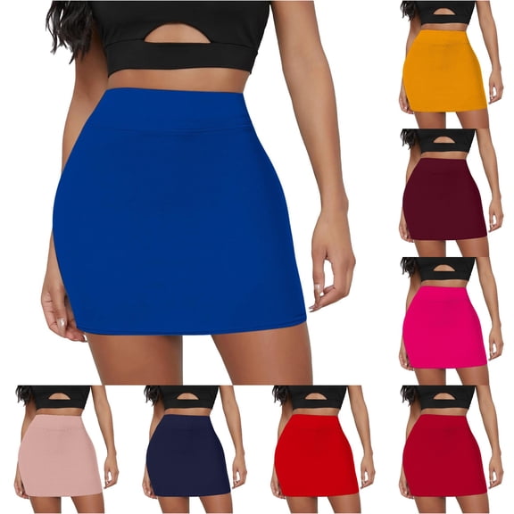 Wxolcjlv Womens Solid Bodycon Mini Skirt High Rise Slim Fit Stretch Skirts