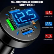 Car Battery Voltage Monitor with Real-time LED Display and 4 USB Fast Charging Ports