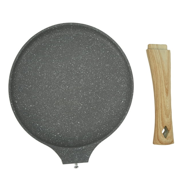 Frying Pan Flat Bottom Pan Even Heating No Stick Cooking Kitchen Ware with Handle Aluminium Alloy Plastic Pancak Pan for Food