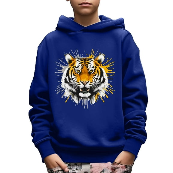 Boy's Casual Hoodie, Cool Tiger Print Long Sleeve Comfy Trendy Pullover Sweatshirt For Spring Fall Outdoor 5-14