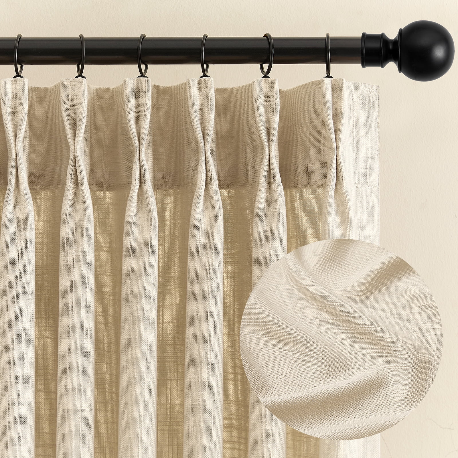 Galenzoov 40×90 inch 2 Panels Pinch Pleated Linen Curtains for Home, Light Filtering Airy & Privacy Protection Breathable Window Drapes for Bedroom, Living room, Office, Sand Beige