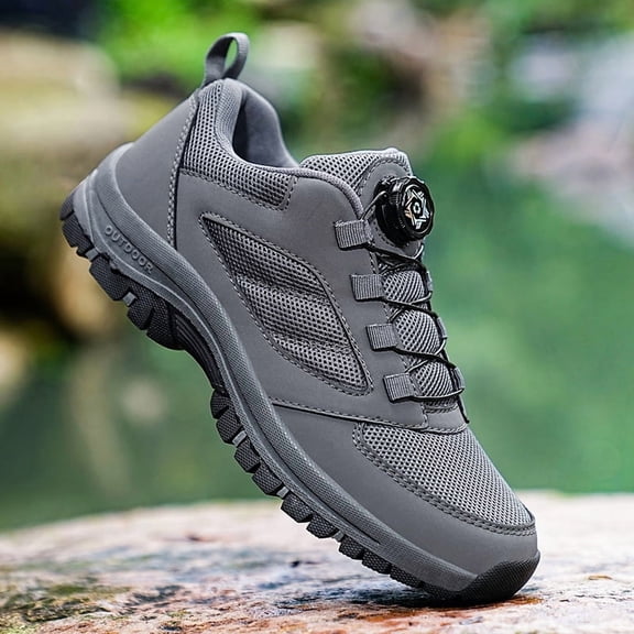 Men's Quick-Lock Outdoor Hiking Shoes – Breathable Rotating Buckle Sneakers for Trail Walking