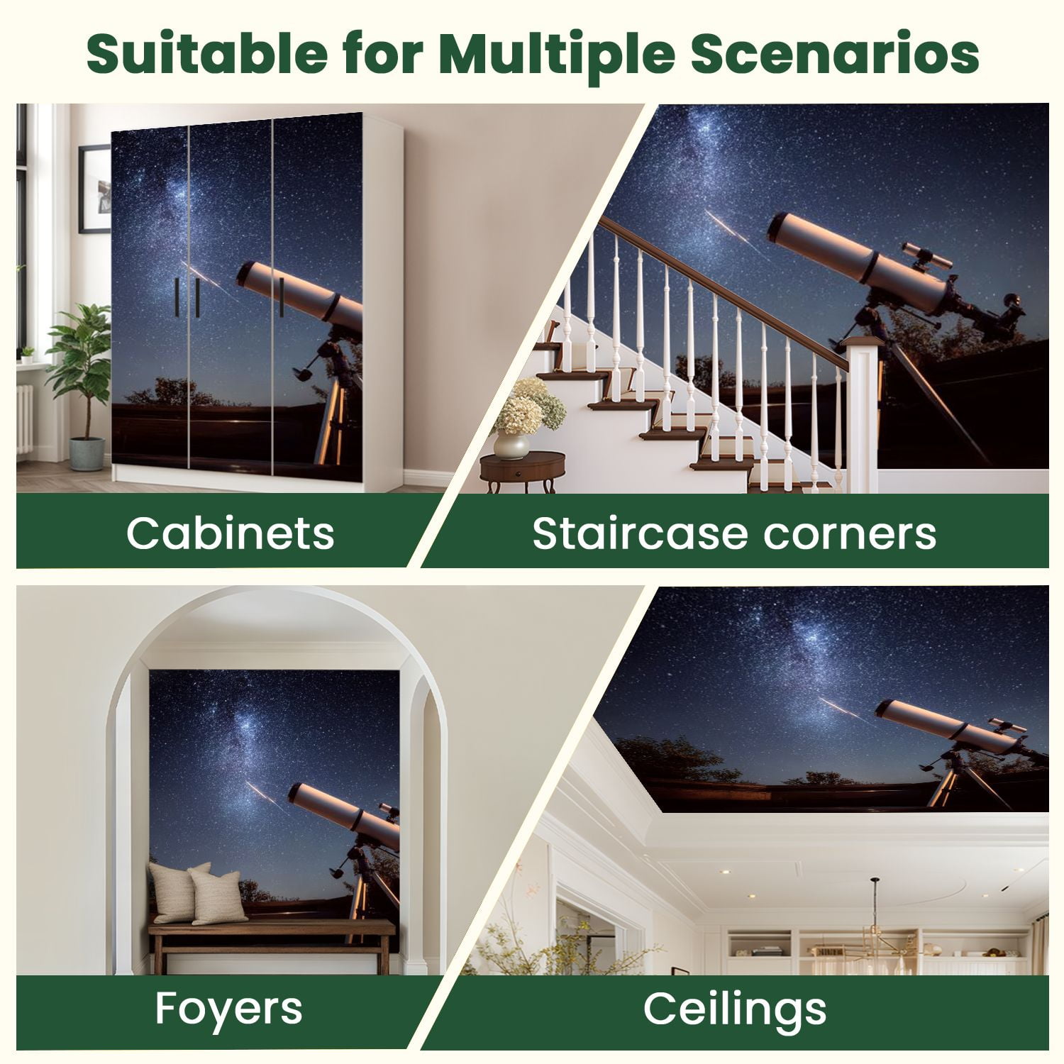 Peel and Stick Wallpaper Telescope watching sky falling star 3d rendering Modern Art Wall Mural Decor Self Adhesive and Removable 100in x 144in