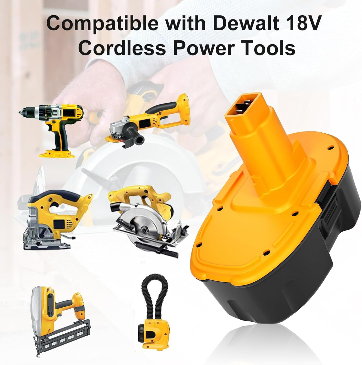 2 Packs 4000mAh High Capacity Ni-Mh DC9096 DC9098 DC9099 DW9096 Battery Replacement for Dewalt 18V Battery  DW9098 DW9099 DE9095 DE9098 DE9091(Yellow)