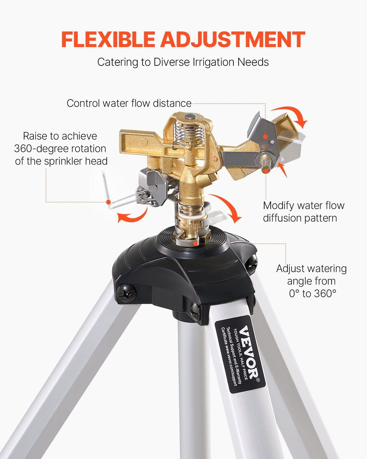 Impact Sprinkler on Tripod Base, Heavy Duty Tripod Sprinklers with Brass Head & 3/4" Connector, 360° Large Area Coverage Irrigation Sprinkler, Adjustable Heights 22-50 in, Lawn Garden Sprinkler Gray