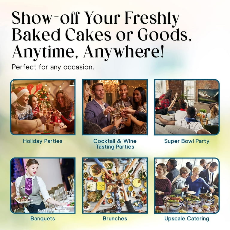 Bamboo Cake Stand With Acrylic Dome Lid - 6-in-1 Multifunctional Serving Tray, Fruit Platter, Salad Bowl, Dessert Display