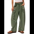 thumbnail image 1 of Pantalones de Mujer Holgados de Pierna , Estilo Palazzo, Informales, con Cordón en la Cintura y Bolsillos. Verde XL, 1 of 6