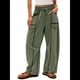 thumbnail image 1 of Pantalones de Mujer Holgados de Pierna , Estilo Palazzo, Informales, con Cordón en la Cintura y Bolsillos. Verde XL, 1 of 6