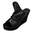 thumbnail image 6 of Womens Platform Wedges Open Toe Casual Soft Leather High Heels Sandals Comfy Arch Support Slip on Slides Black Size 7.5, 6 of 6